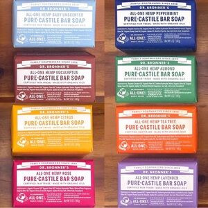 Dr Bronner’s 8 Pure Castile Organic Bar Soaps Shown in Pictures $4.99 SHIPPING